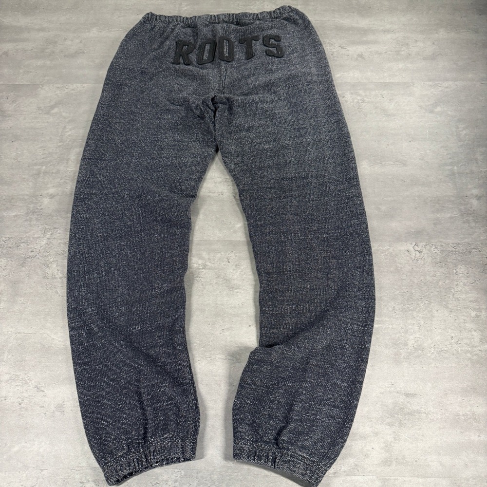 Roots Sweatpants Women S Black Gray Spellout Joggers Logo Seat Relaxed Fleece